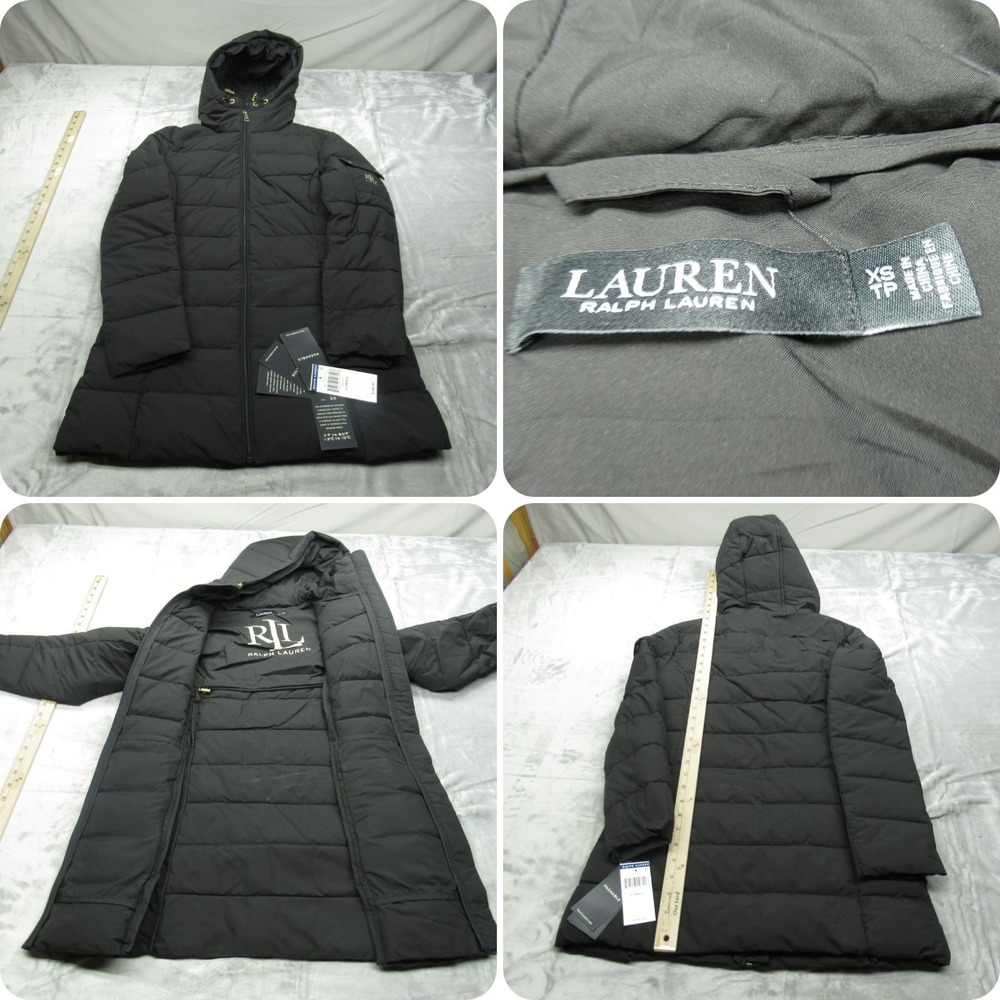 Ralph Lauren Down Jacket Womens‎ XS Black Packable Hooded Lightweight Parka NWD